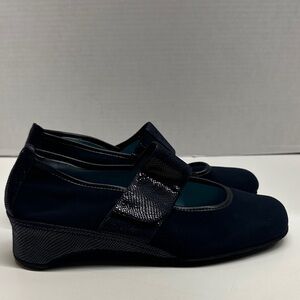 Thierry Rabotin Abra Mary Jane Shoes Suede Low Wedge Adjustable Strap Blue 38.5